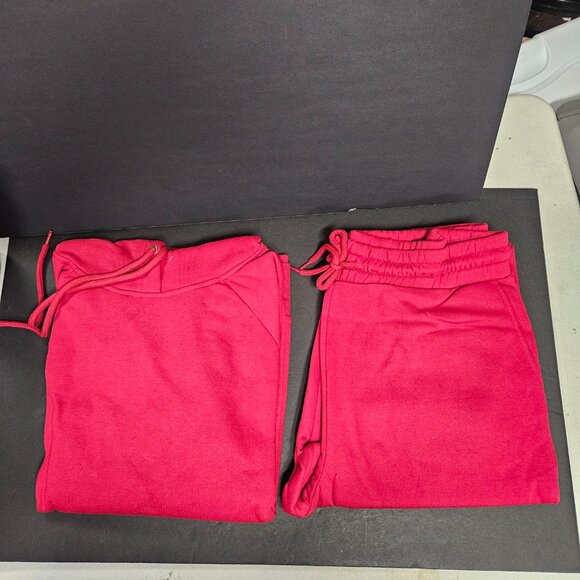 Zenana 1X Hooded Sweatshirt and Sweatpants Set, Red - Picture 4 of 6